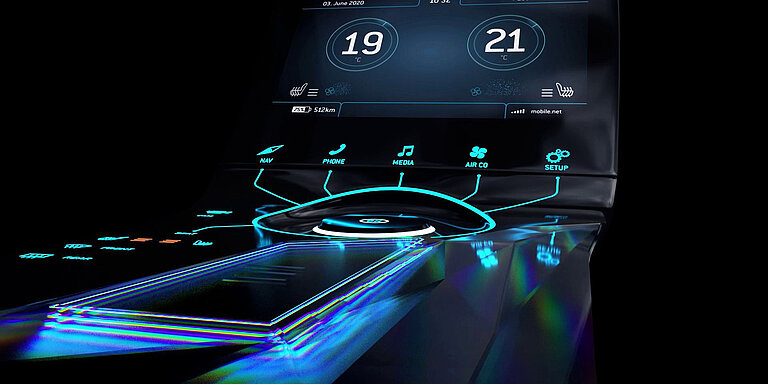 Detail view: Backlit automotive control console
